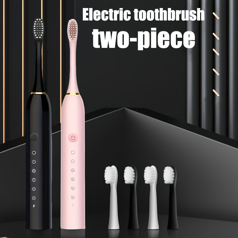 Qayta to'ldiriladigan elektr tish cho'tkasi, sezgir g'amlarga mo'ljallangan, 2 ta paket, 6 ta rejim