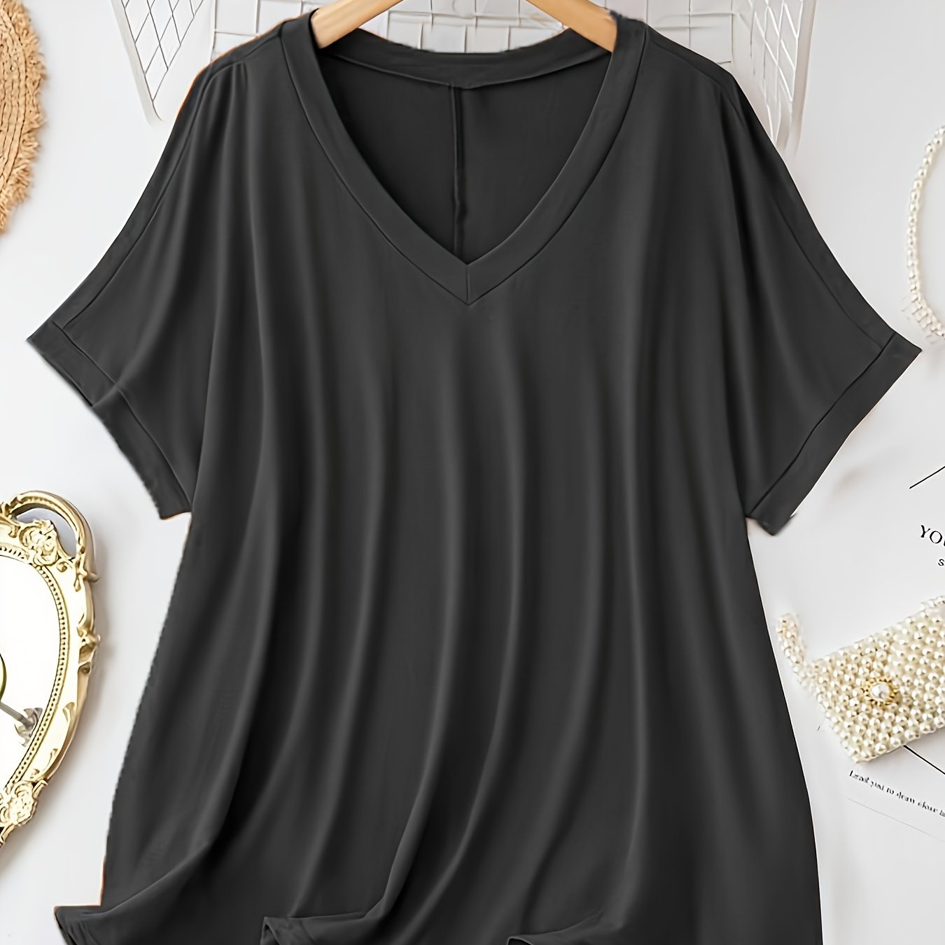 Plus Size Women's V Neck T-Shirt Casual Short Sleeve Top Summer