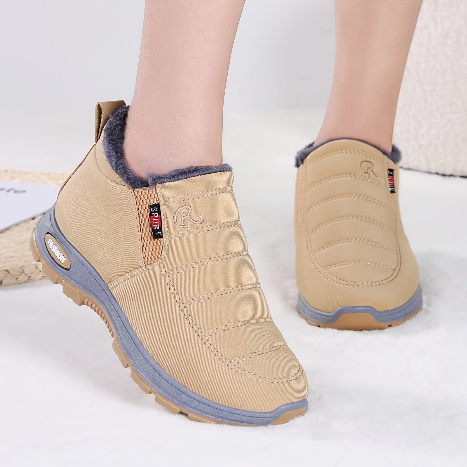 Women's Fleece-Lined Ankle Boots Lightweight Warm Maroon Casual