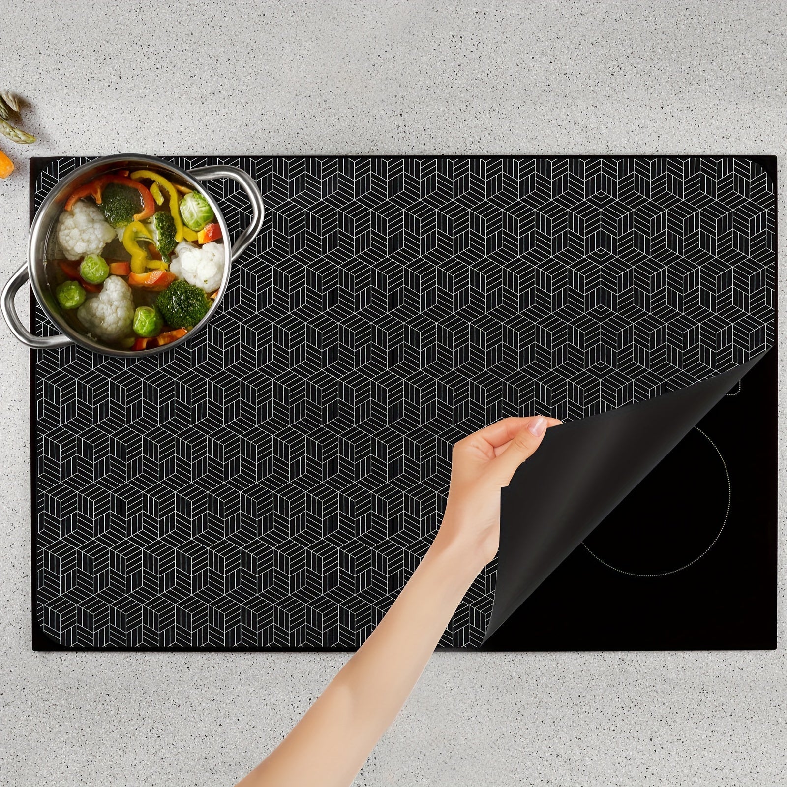 Skratch qilmaydigan, issiqqa chidamli pechka himoyachisi - qo'shimcha katta silikon induksiya pishirish mato, uzoq muddatli foydalanish uchun poliuretan tolasi bilan