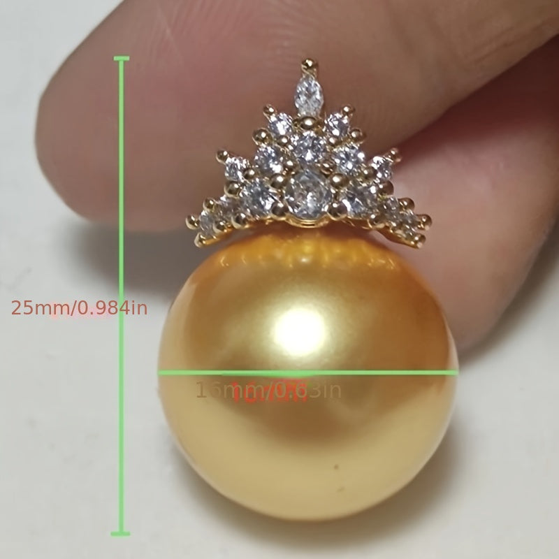 Gold-Plated Shell Pearl Necklace with 16mm Yellow Pearl 18-Inch Chain Gift for Mom