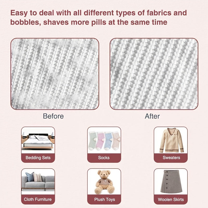 USB Rechargeable Fabric Shaver with Cleaning Brush for Sweaters Blankets Carpets