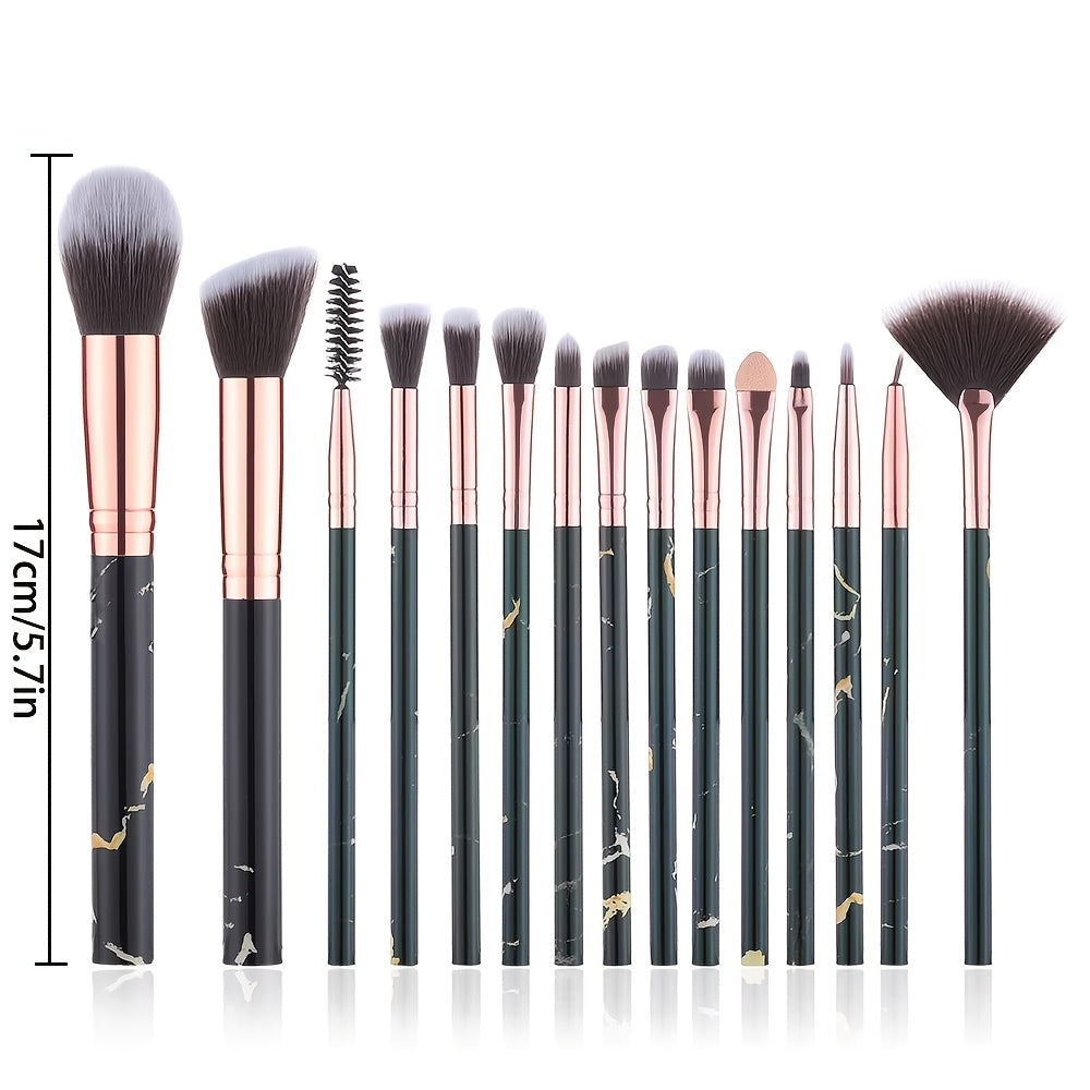 15-Piece Pink and White Floral Makeup Brush Set with Nylon Bristles and ABS Handles