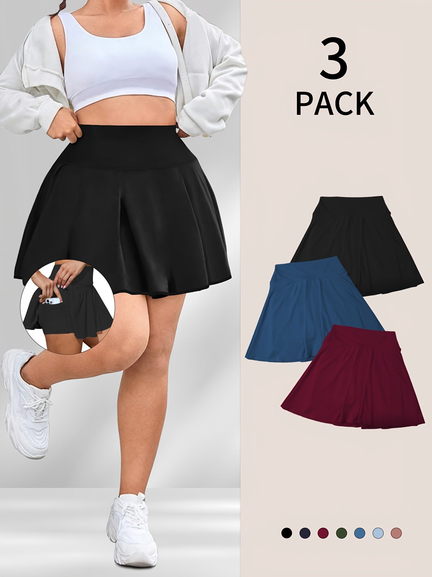 Plus Size Tennis Skort With Pockets Set For Spring Summer
