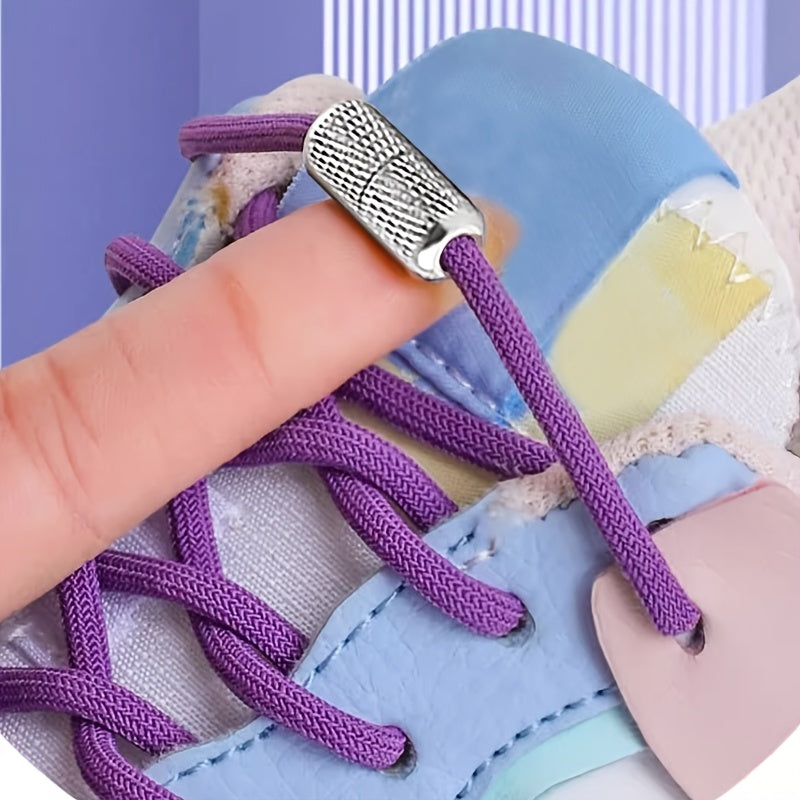 Unisex Elastic No-Tie Shoelaces Round Tapered Durable Acetate Cord