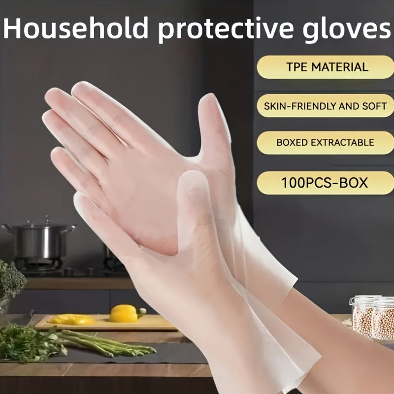 100 Pack TPE Disposable Gloves Clear Food Safe Latex-Free for Kitchen Household Beauty