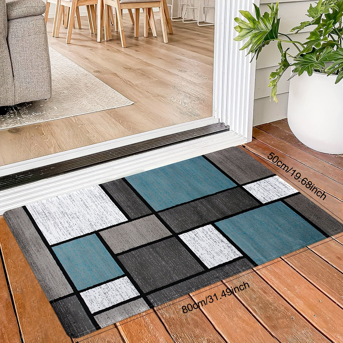 Geometric Pattern Kitchen Rug Non-Slip Waterproof Mat for Living Room Bedroom