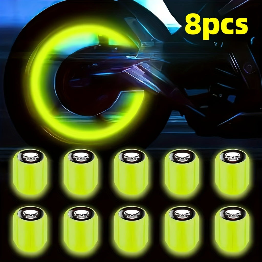 4/8 Pcs Fluorescent Skull Tire Valve Covers Night Glow Car Motorcycle Truck Bicycle