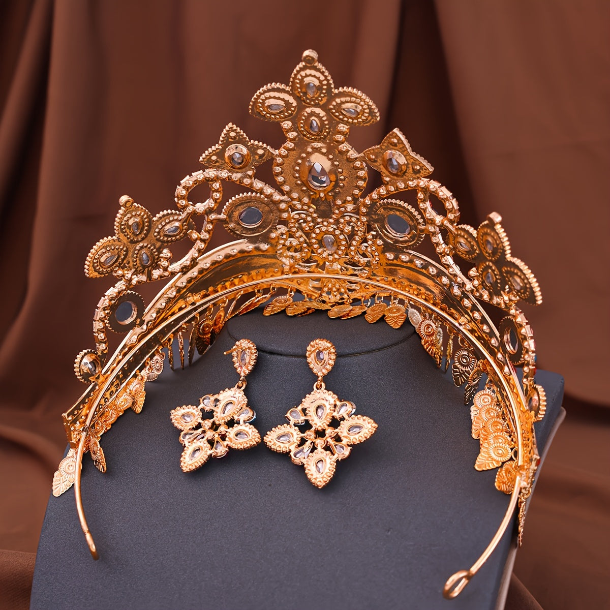 2-Piece Rhinestone Crown and Earrings Set for Princesses and Queens Bridal Wedding Headpiece Alloy Jewelry