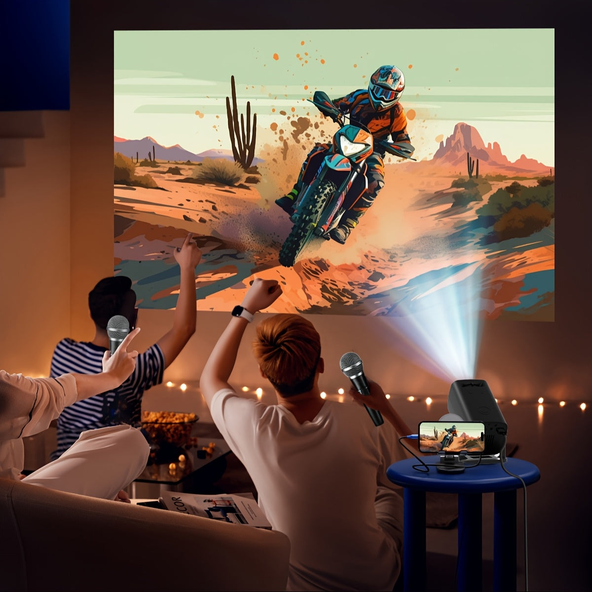 Proyector inteligente portátil para cine en casa, oficina y reuniones, rotación de 180°