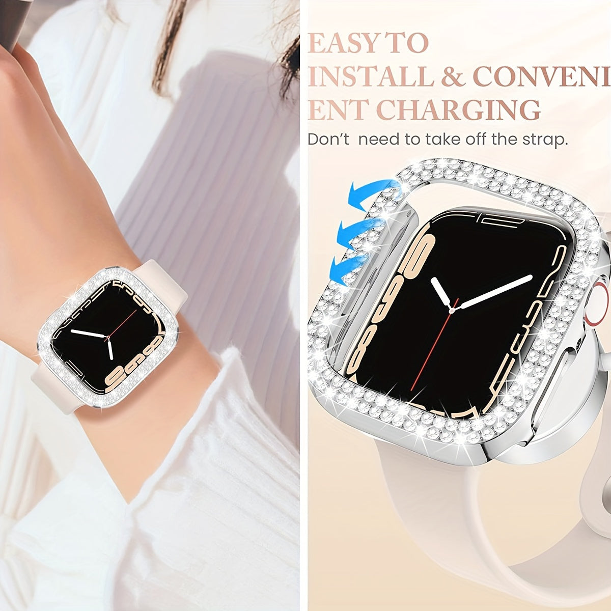 Women's Rhinestone Decor Protective Watch Case for Apple Watch 38-49mm Hard Shell Lightweight