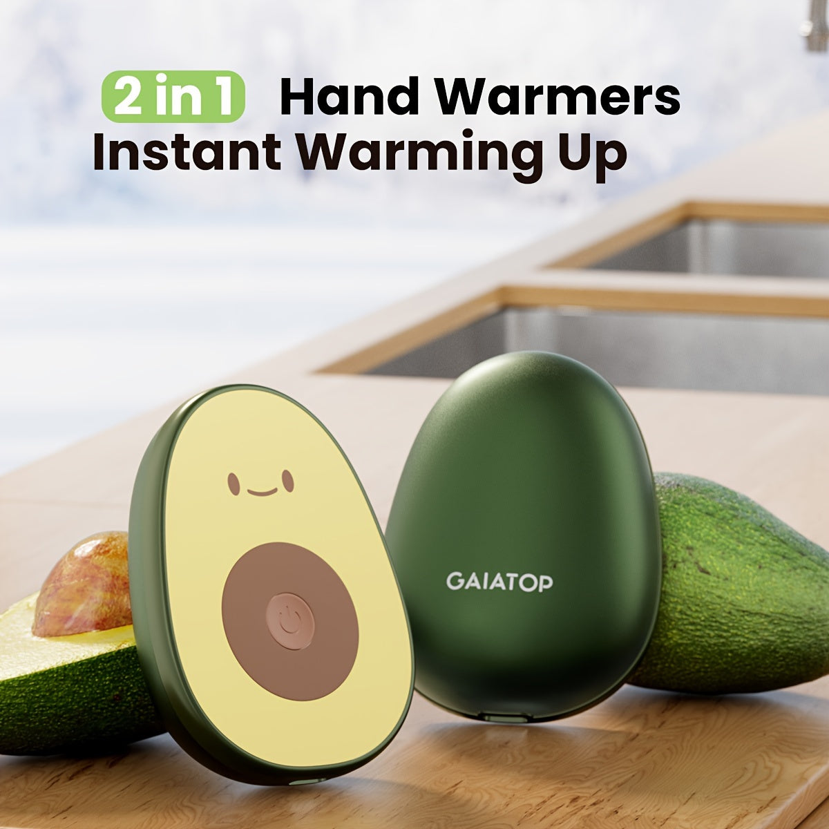Rechargeable Hand Warmers with Avocado Design Magnetic Detachable USB Powered for Outdoor Camping
