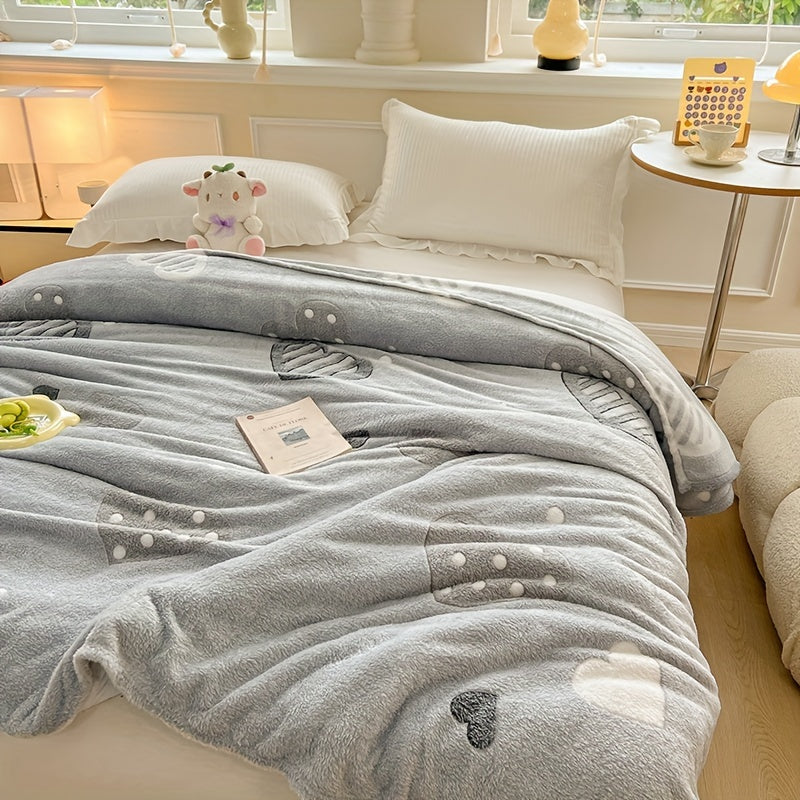 Luxurious Ultra-Soft Snowflake Velvet Throw Blanket for Couch Bed Camping in Love Gray