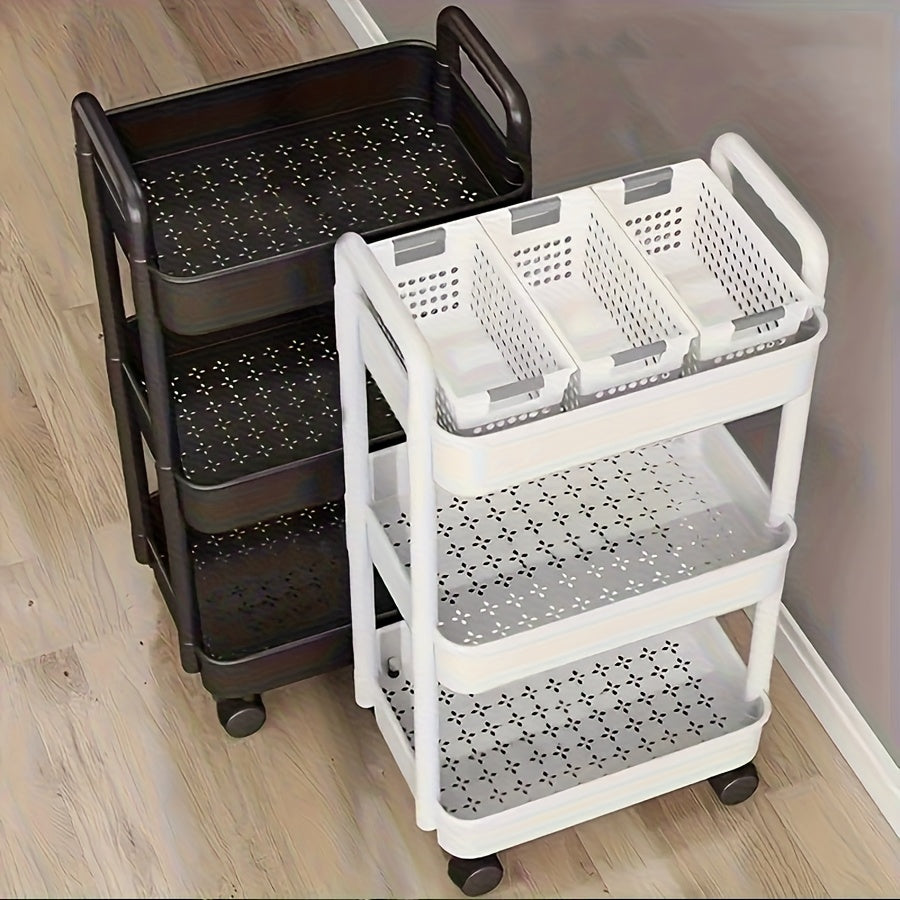 White Multi-Layer Plastic Storage Cart with Wheels for Kitchen Bathroom Bedroom Organization