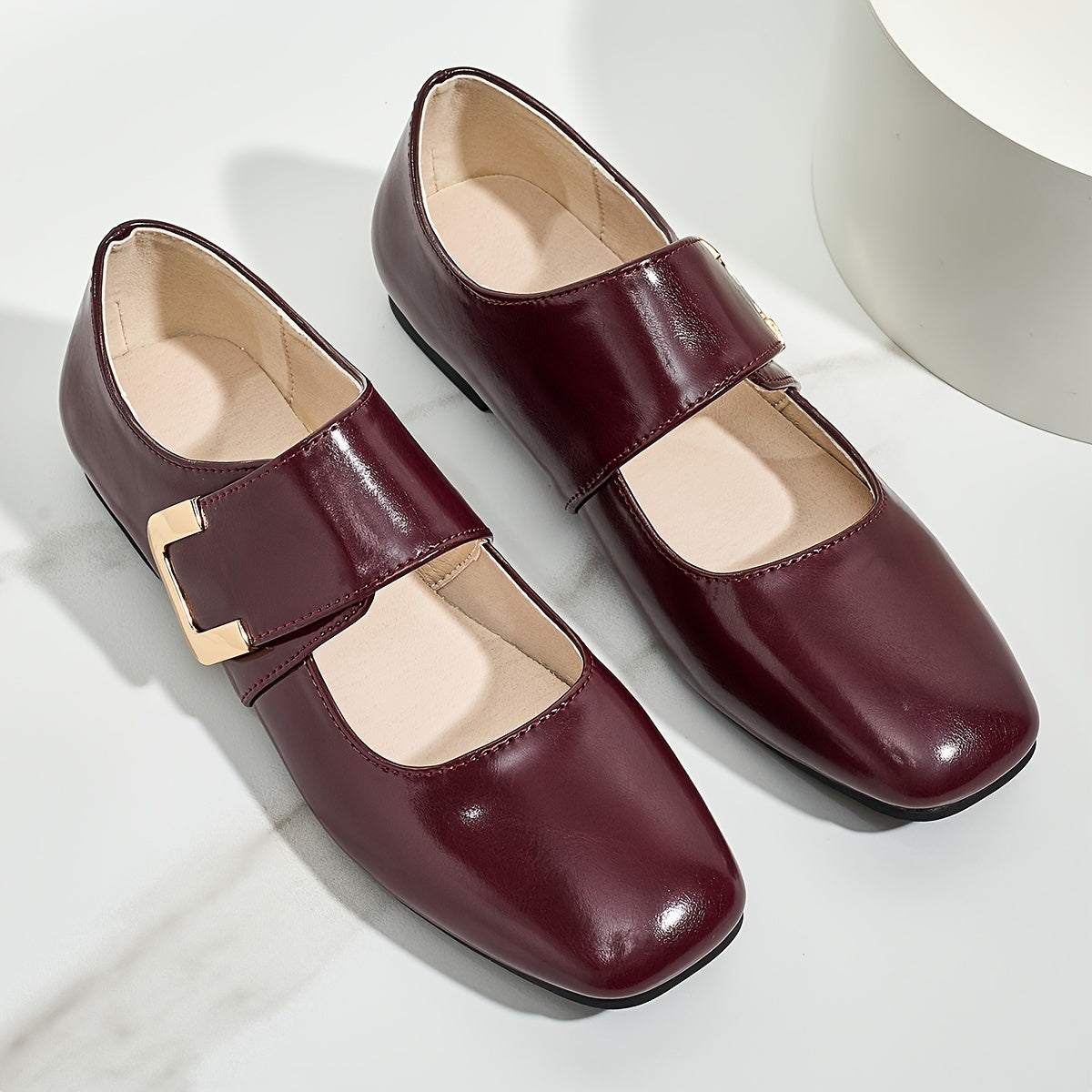 Women's Mary Jane Flats Faux Leather Square Toe College Style All-Season Non-Slip