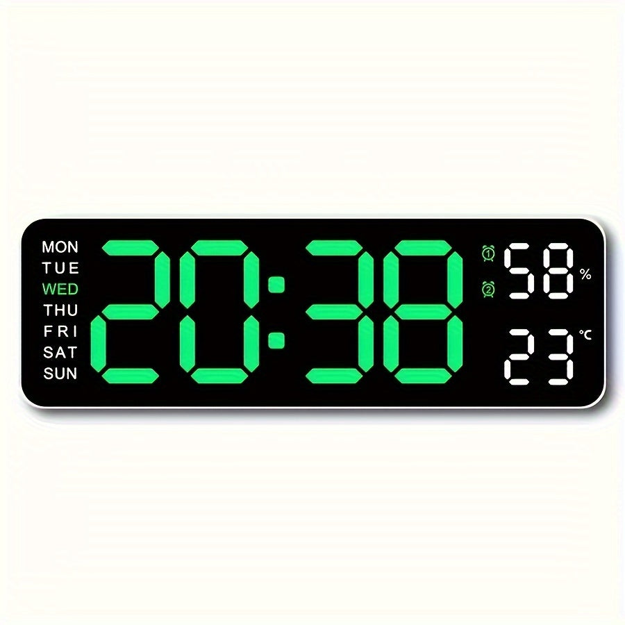 LED Digital Clock with Temperature and Humidity Display Wall or Table Decor Silent Multi-Functional