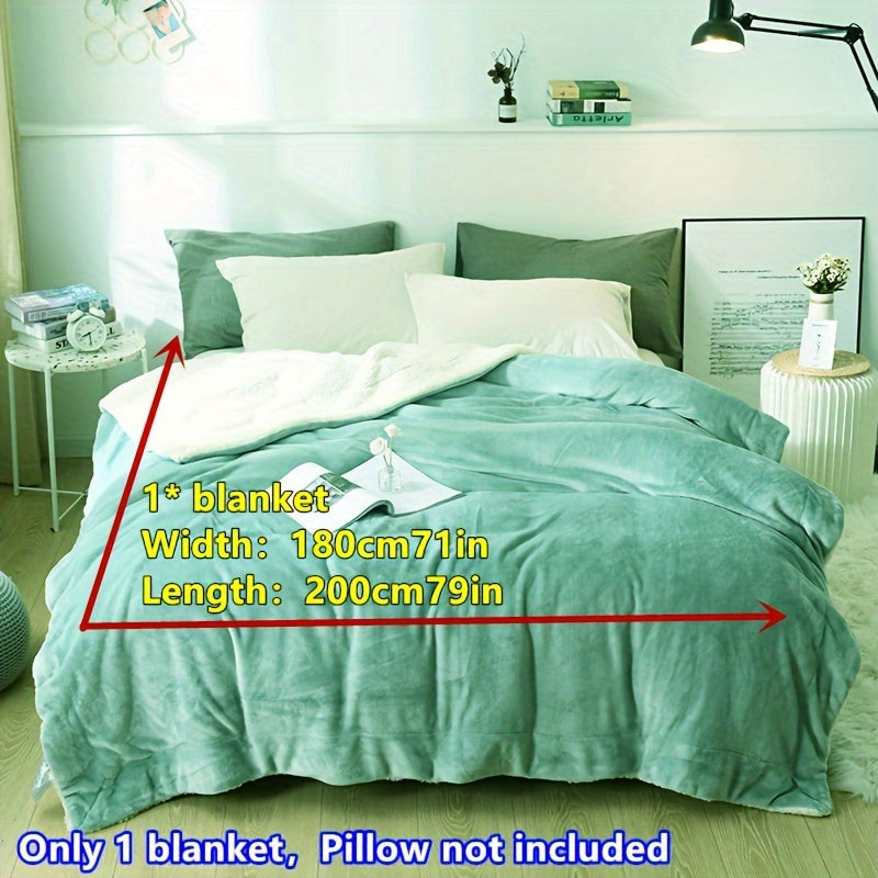 Green Matcha Fleece Blanket Double Layer Soft Throw for Bed or Sofa Water Washed Polyester