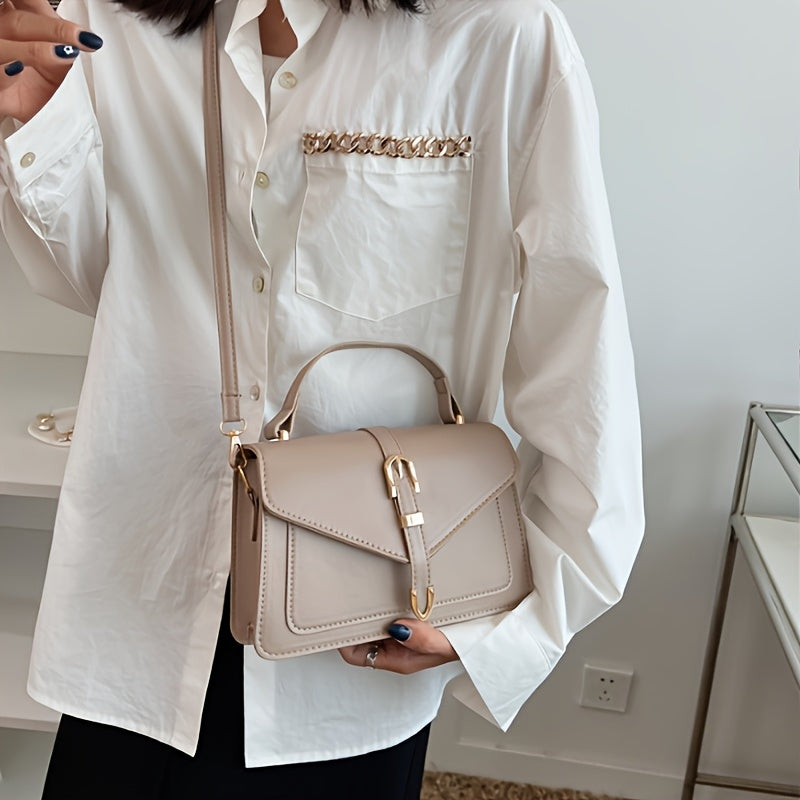 Women's Small Square PU Bag with Single Shoulder Crossbody Removable Strap in Black White Light Khaki