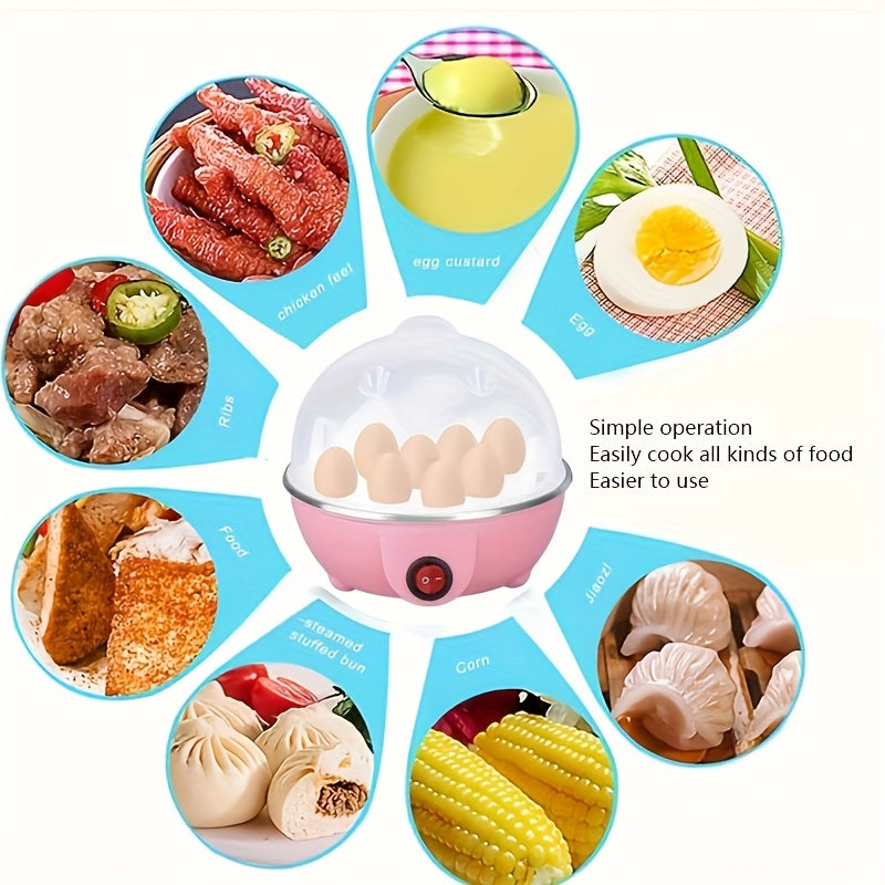 7 tuxum sigʻimi avtomatik oʻchirish tuxum pishiruvchi, zanglamaydigan poʻlatdan yasalgan isitish plitasiga ega