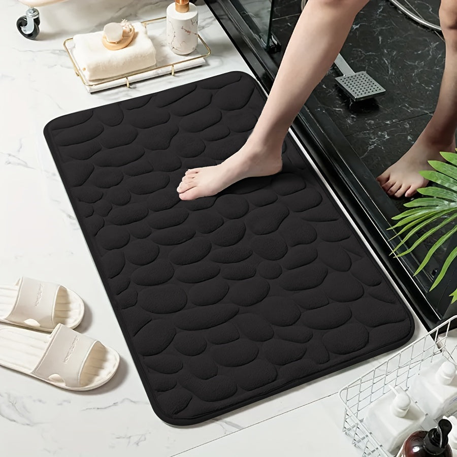 Memory Foam Bath Mat with Ultra-Absorbent Knit Fabric Non-Slip Stone Embossed Design