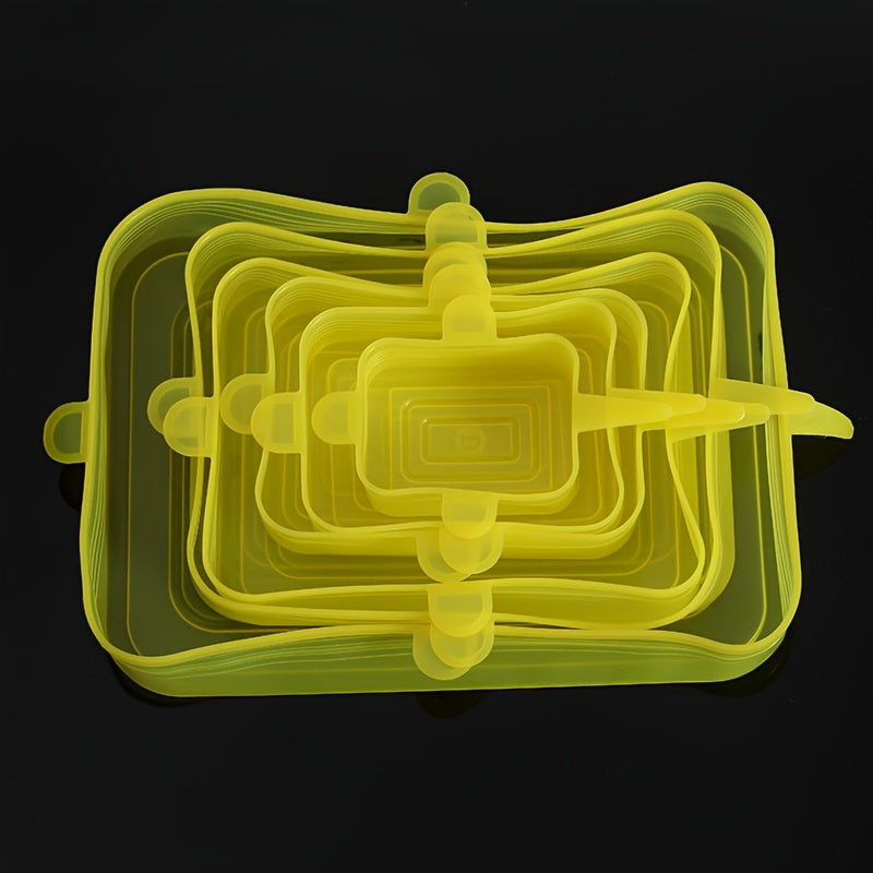 6 ta qayta ishlatiladigan silikon oziq-ovqat qoplanmalari to'plami, idishlar, plitalar va konteynerlar uchun