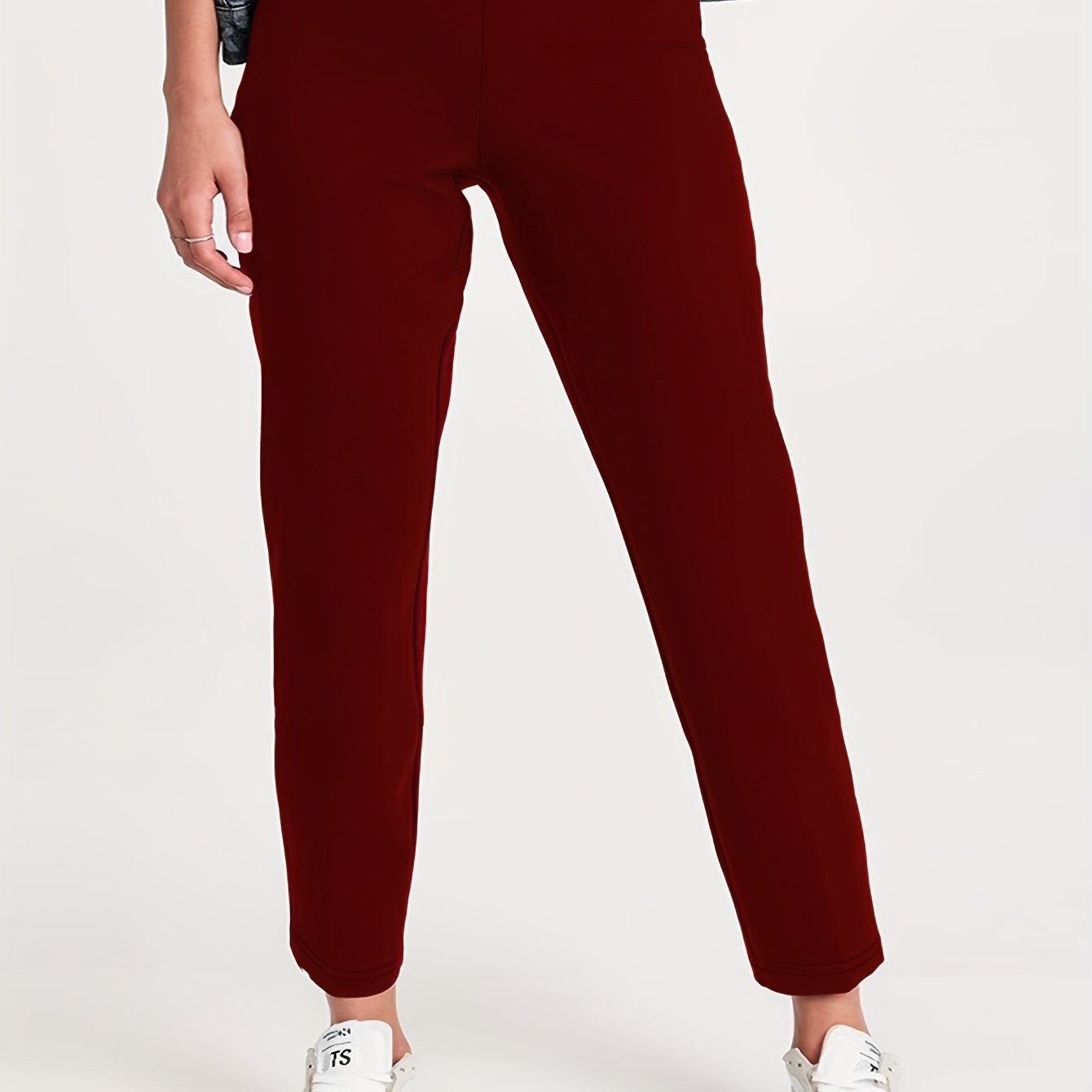 Pantalones rectos de talla grande para mujer, de poliéster y mezcla, casuales, de color sólido