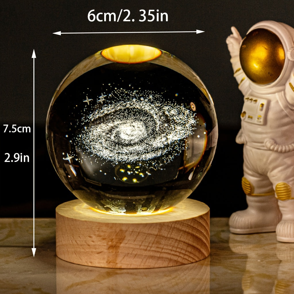 3D Galaxy Crystal Ball Night Light with Warm LED Base for Astronomy Enthusiasts