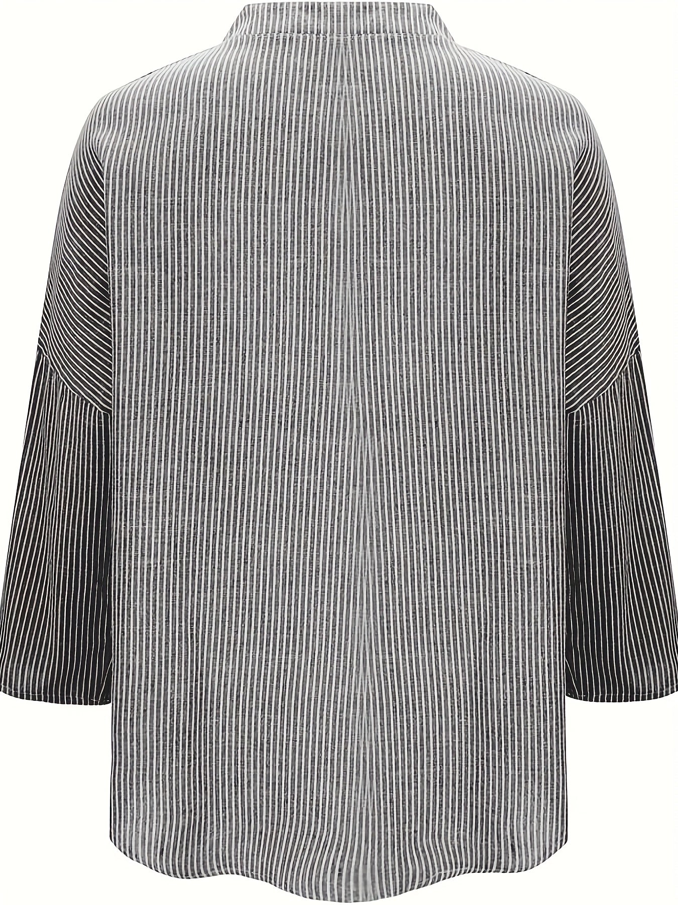 Plus Size Women's V-Neck Long Sleeve Button-Up Shirt Casual Striped Blouse Work Attire