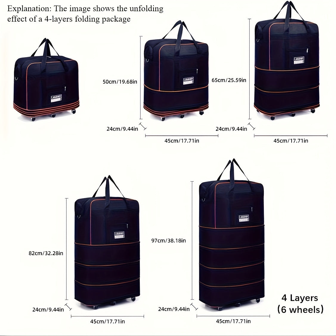 Foldable Travel Luggage Bag with Wheels Expandable Carry-On Suitcase for Business and Travel