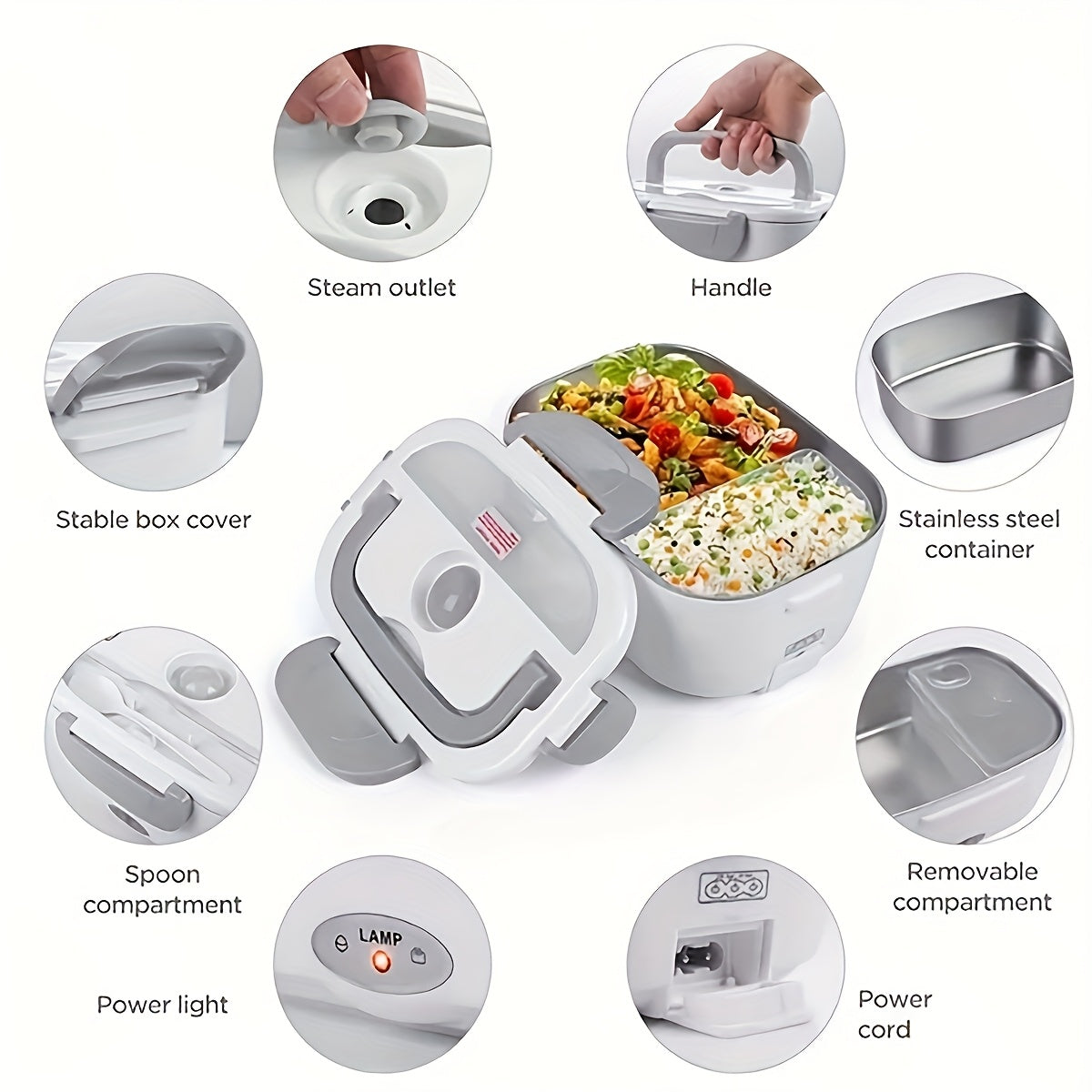 Electric Lunch Box Food Warmer Set 1.5L Portable Travel Car Home Leak Proof Stainless Steel