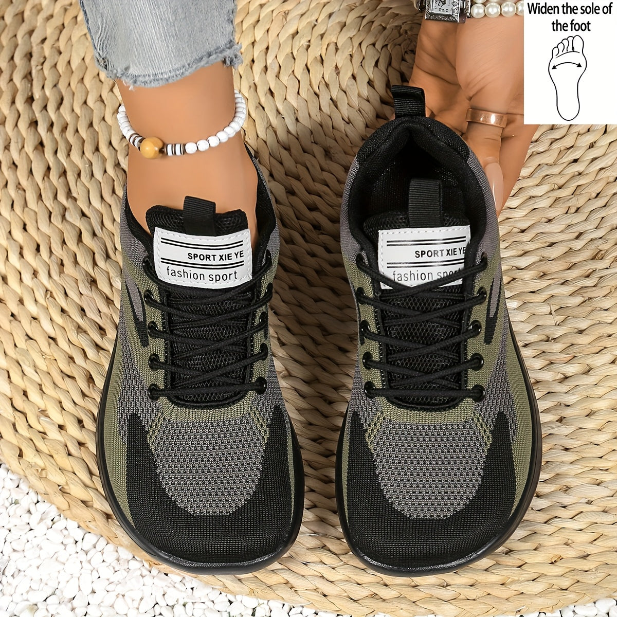 Women's Wide Platform Sneakers Breathable Fabric Running Shoes Black/Gray