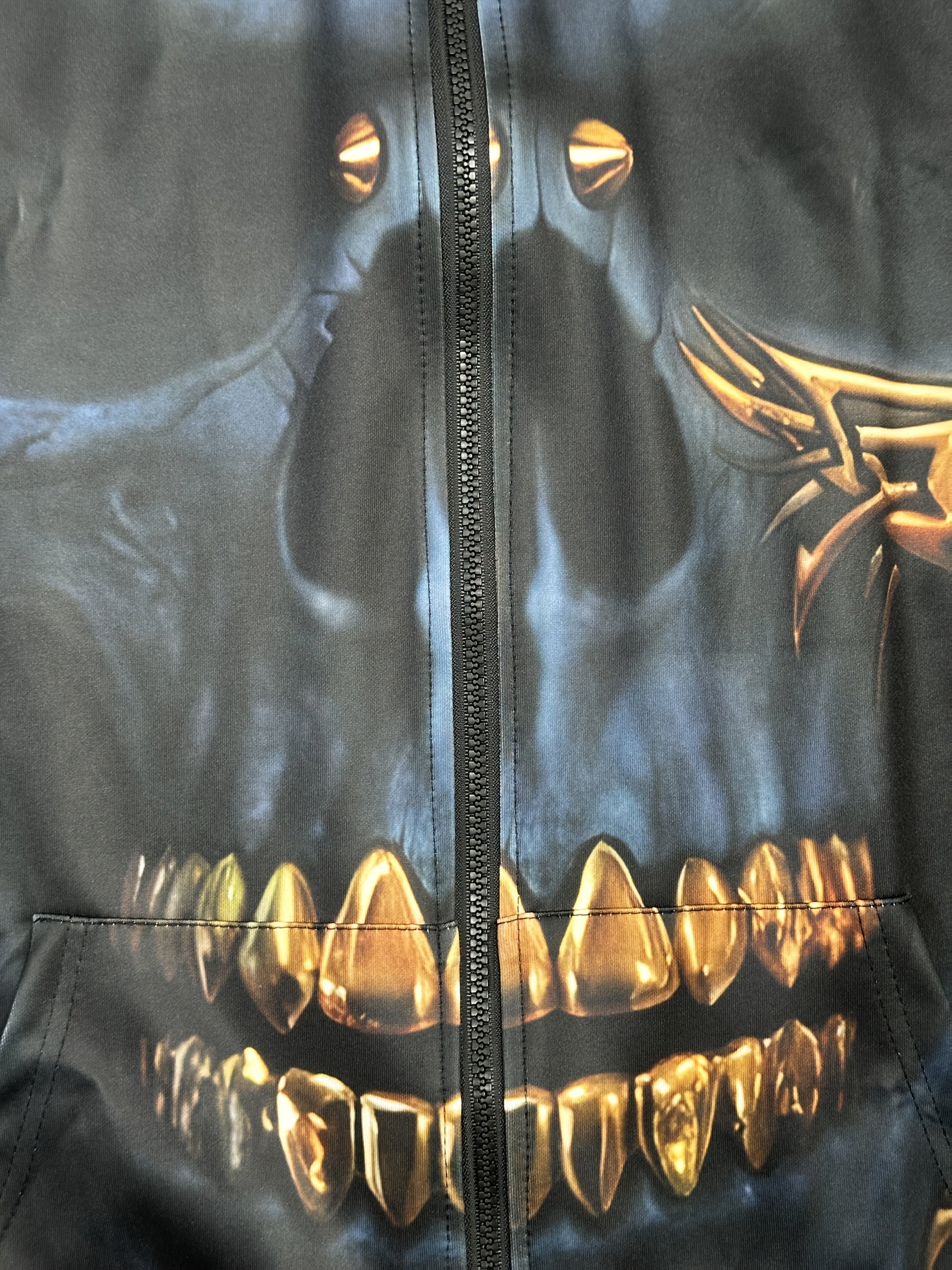 Men's Hoodie with Zipper Pocket and 3D Skull Print Polyester Knit Fabric