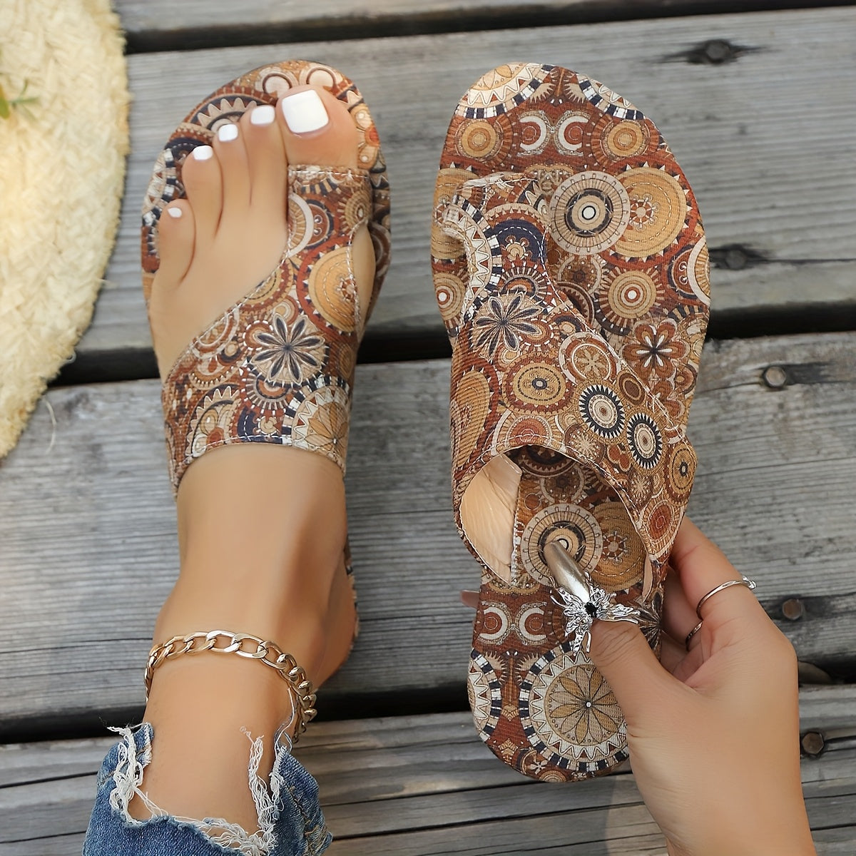 Women's Flat Sandals Bohemian Floral Colorful Slip-On All-Season
