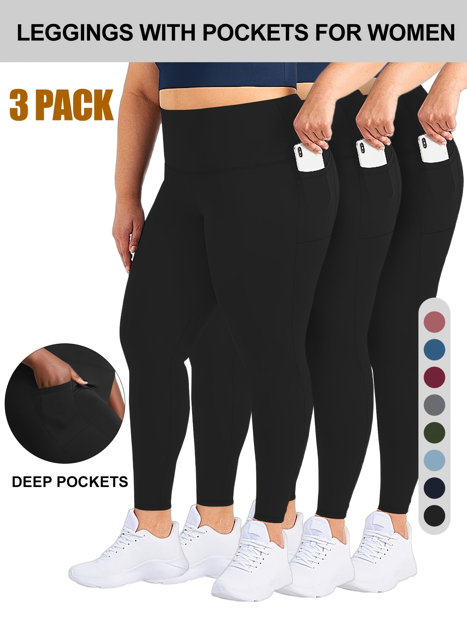 Plus Size Solid Side Pocket Leggings Casual Skinny Pants Spring Summer