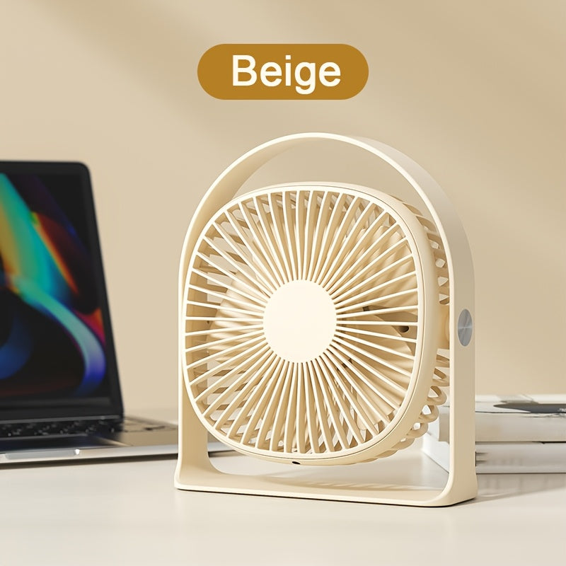 Desktop Fan with LED Light, 5-Speed, 360° Rotatable, USB Rechargeable, Portable