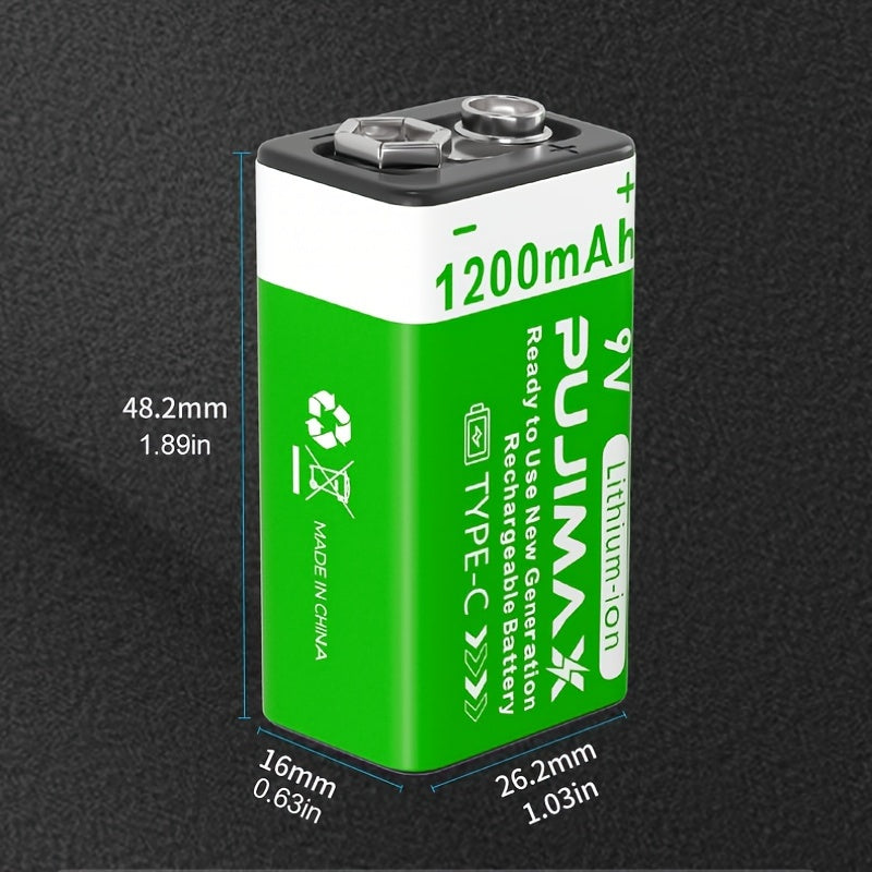 9V Rechargeable Lithium Batteries 2/4/8 Pack with Type-C Charging for Toys and Electronics