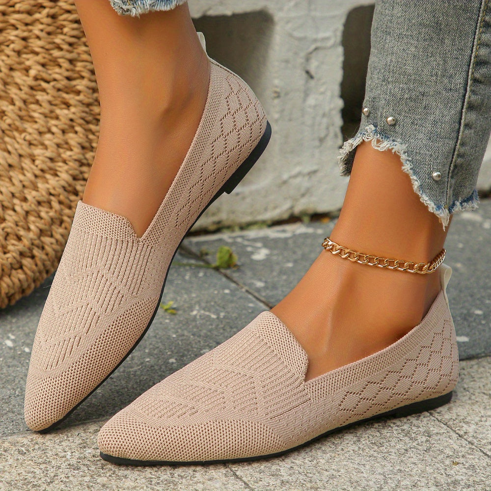 Women's Black Slip-On Flats Breathable Fabric Pointed Toe Casual Shoes