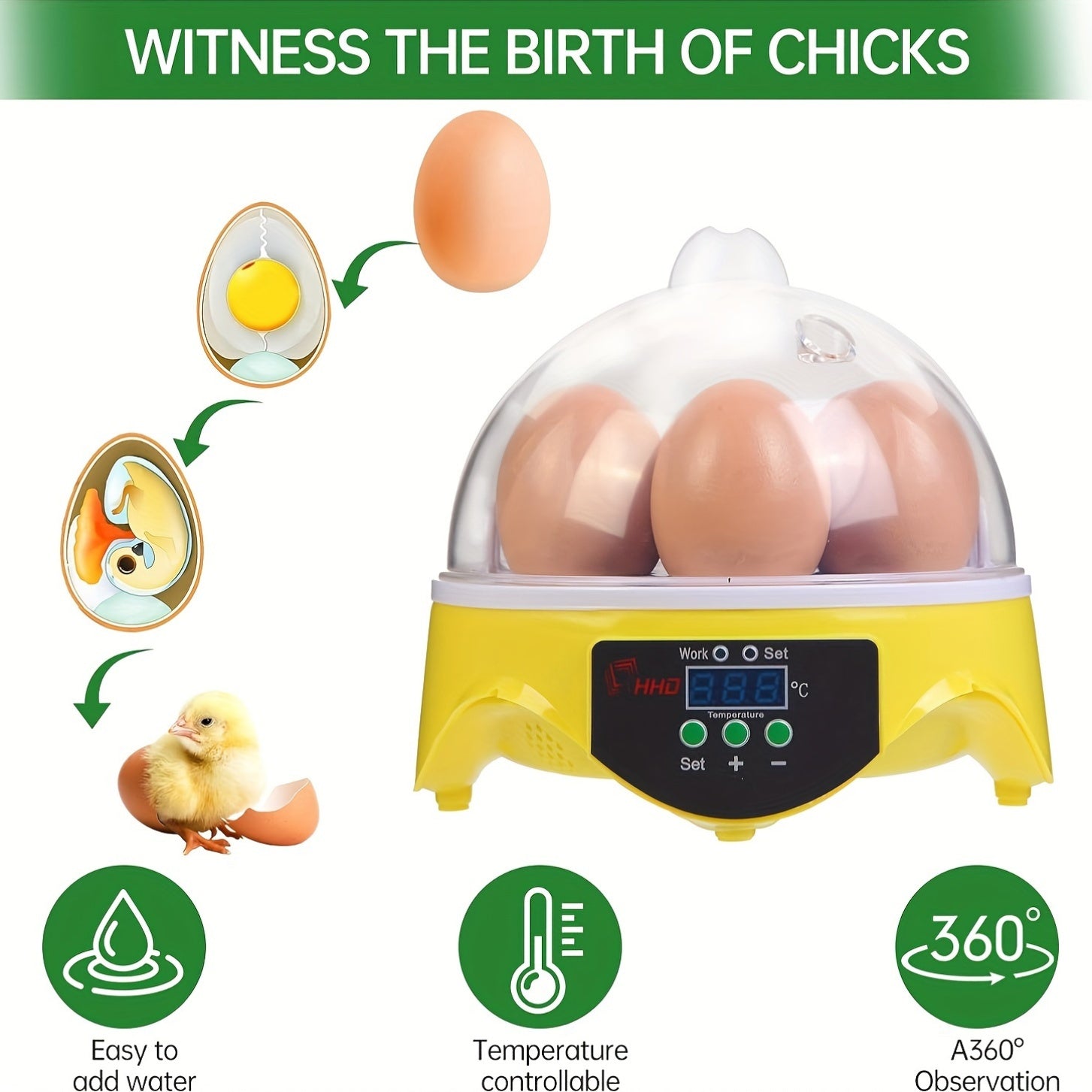 7-Donali avtomatik harorat nazorati inkubatori 110V 220V Yevropa rozetkasi