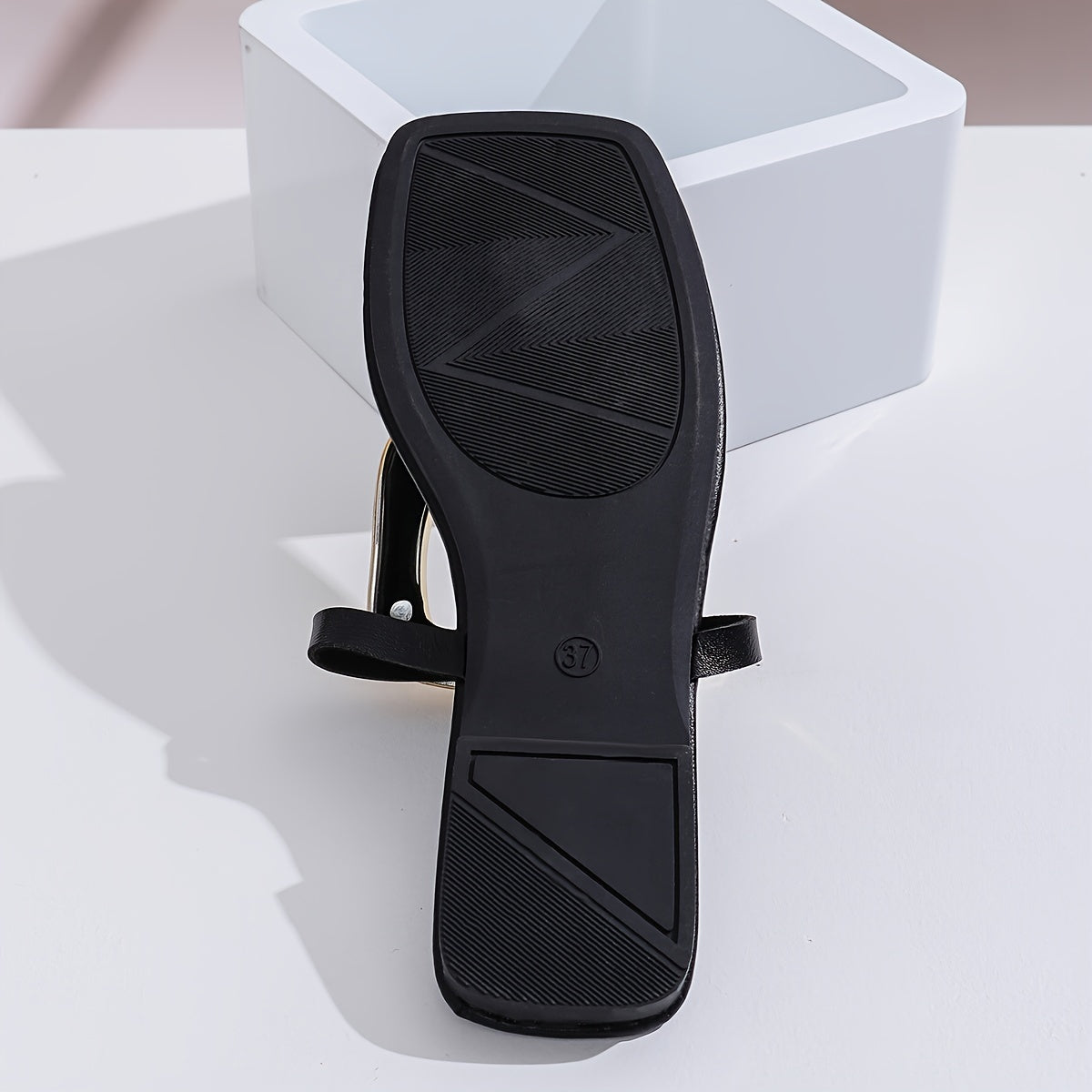 Women’s Summer Flip Flops with Gold Buckle, Solid Color, Flat Heel