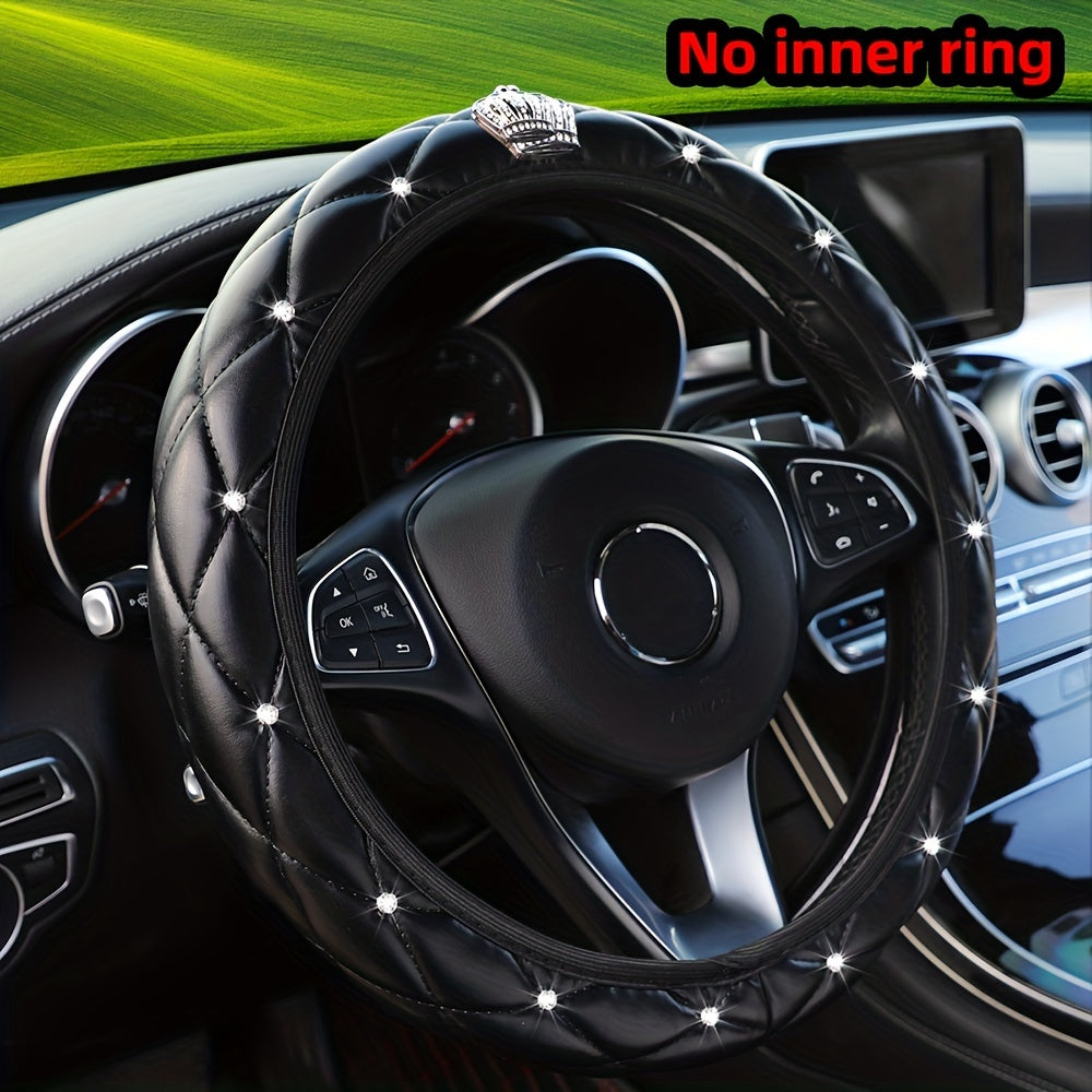 Women's Glittering Artificial Diamond PU Leather Steering Wheel Cover Soft Comfort