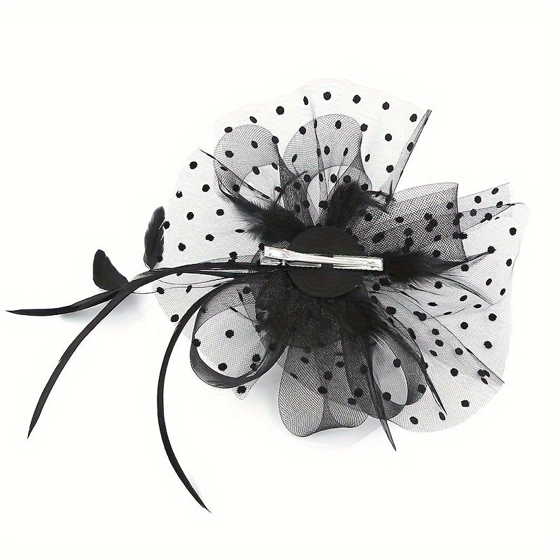 Flower-Decorated Headband with Feathers and Mesh for Weddings and Celebrations