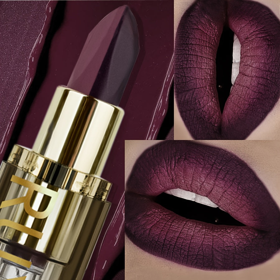Women Matte Lipstick Waterproof Long-Lasting Burgundy and Gold Shades