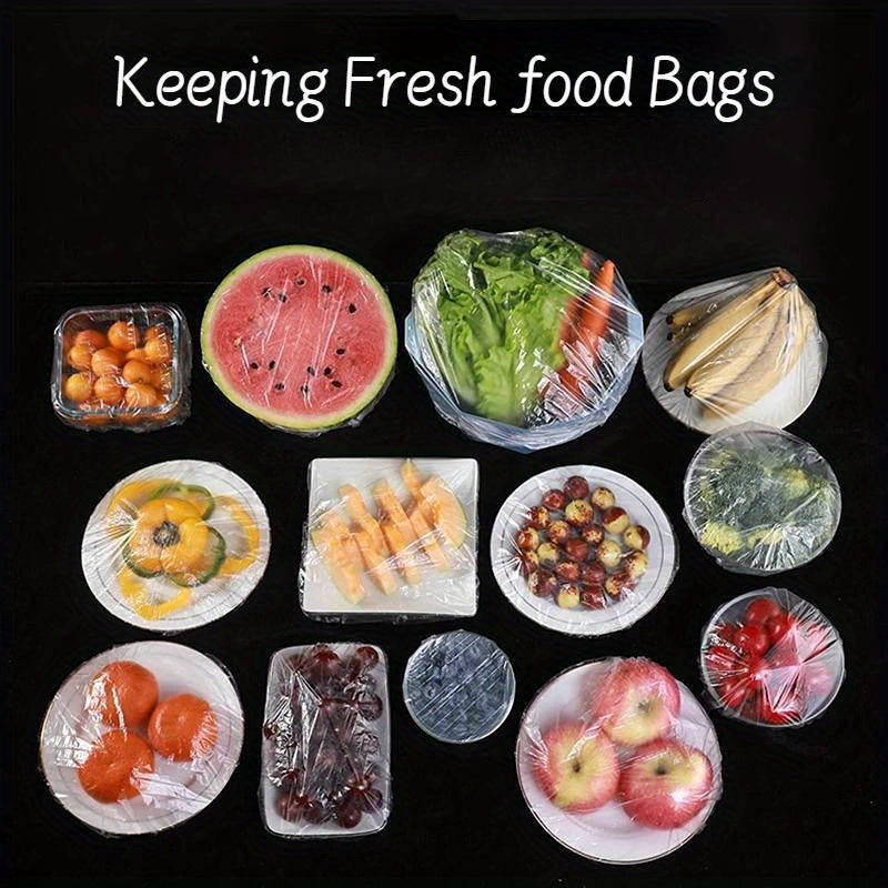 300-Pack Elastic Plastic Food Wrap Covers Reusable Stretch-to-Fit Bags for Bowls and Fruits