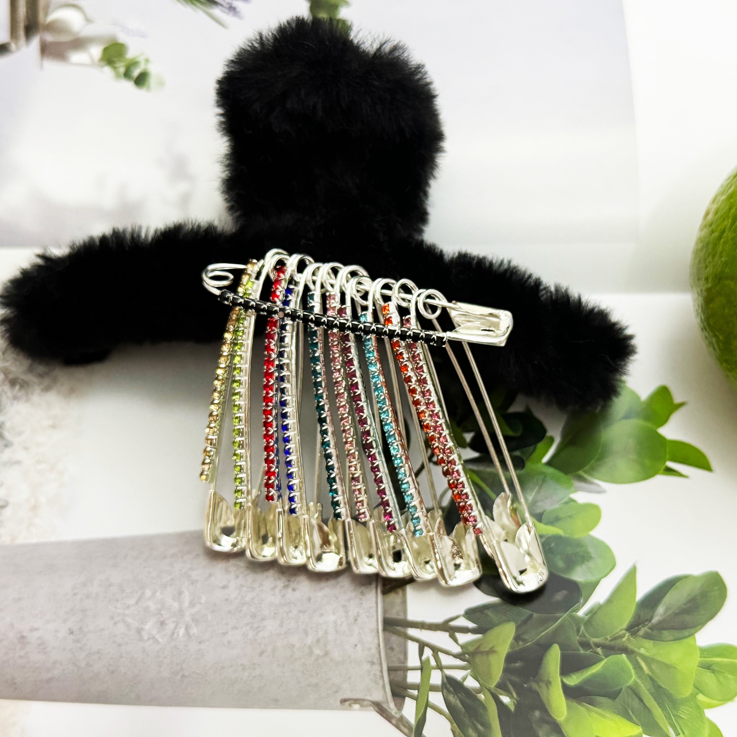 Set of 11 Colorful Rhinestone Brooches Pins for Women Sweaters Scarves Hats Jewelry