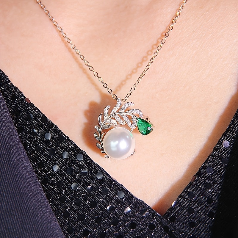 Convertible Brooch Necklace with Faux Pearl Pendant for Women Suit Sweater Accessories
