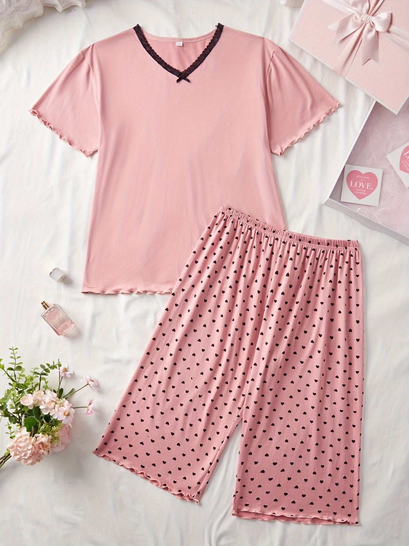 Plus-Size Women's Lace Trim Nightgown Set Casual Home Wear