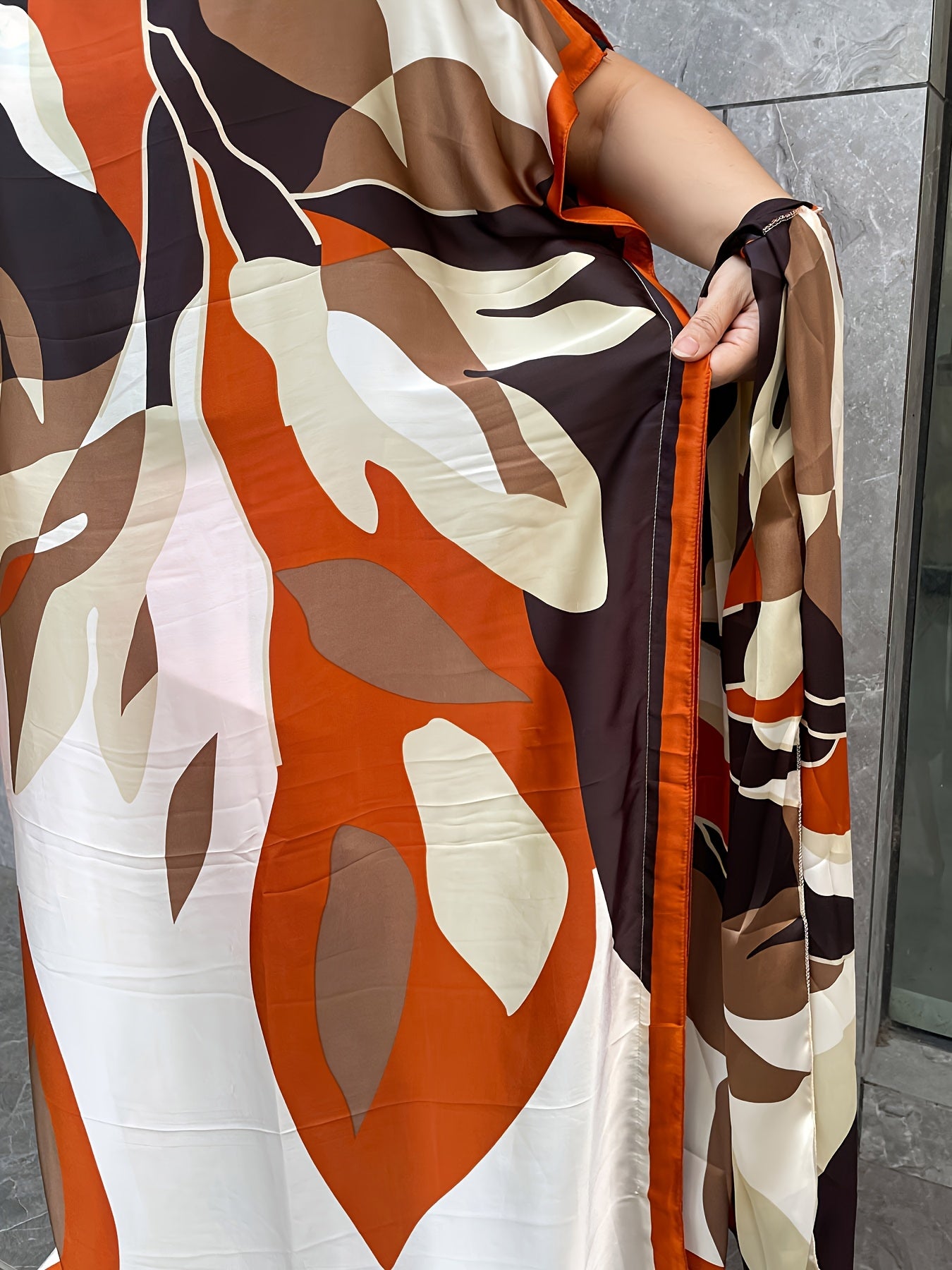 Women's Plus Size Floral Print Longline Dress with Scarf Casual Summer Holiday