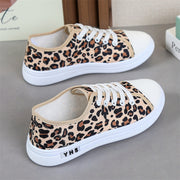 Women's Leopard Print Canvas Shoes Low-Top Flat Sneakers Casual Outdoor Athletic