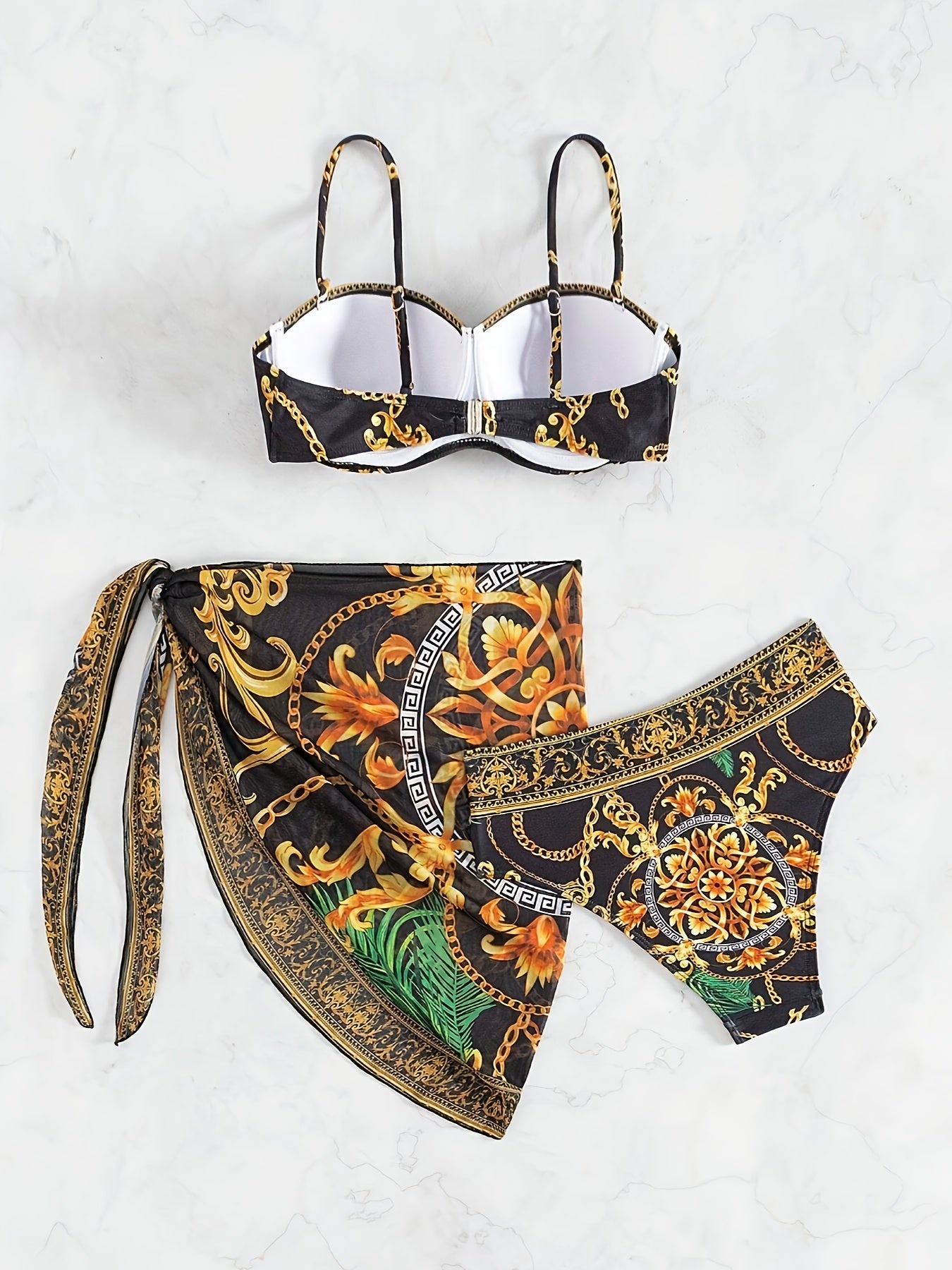 Boho Style Off the Shoulder Bikini Set with Geometric Pattern High Stretch Polyester Elastane for Women