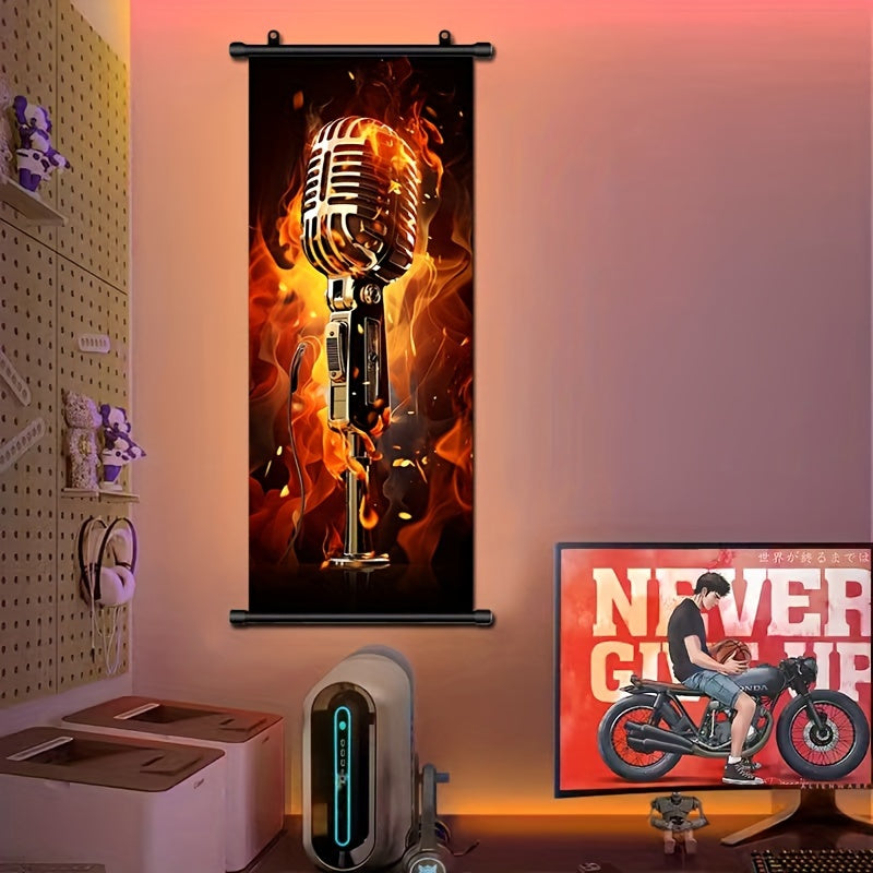 Music Themed Wall Art Canvas Hanging Scroll Flame Guitar 40.64cm x 99.06cm for Living Room Bedroom Bathroom